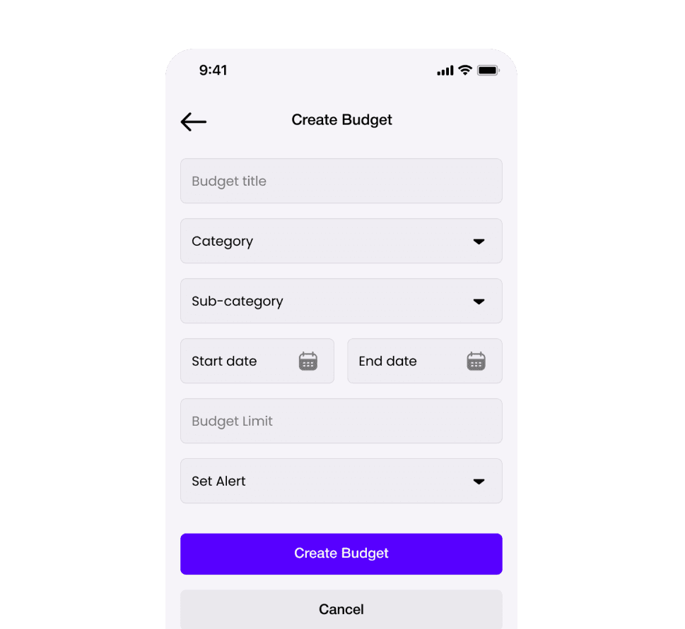 Create Budget screen