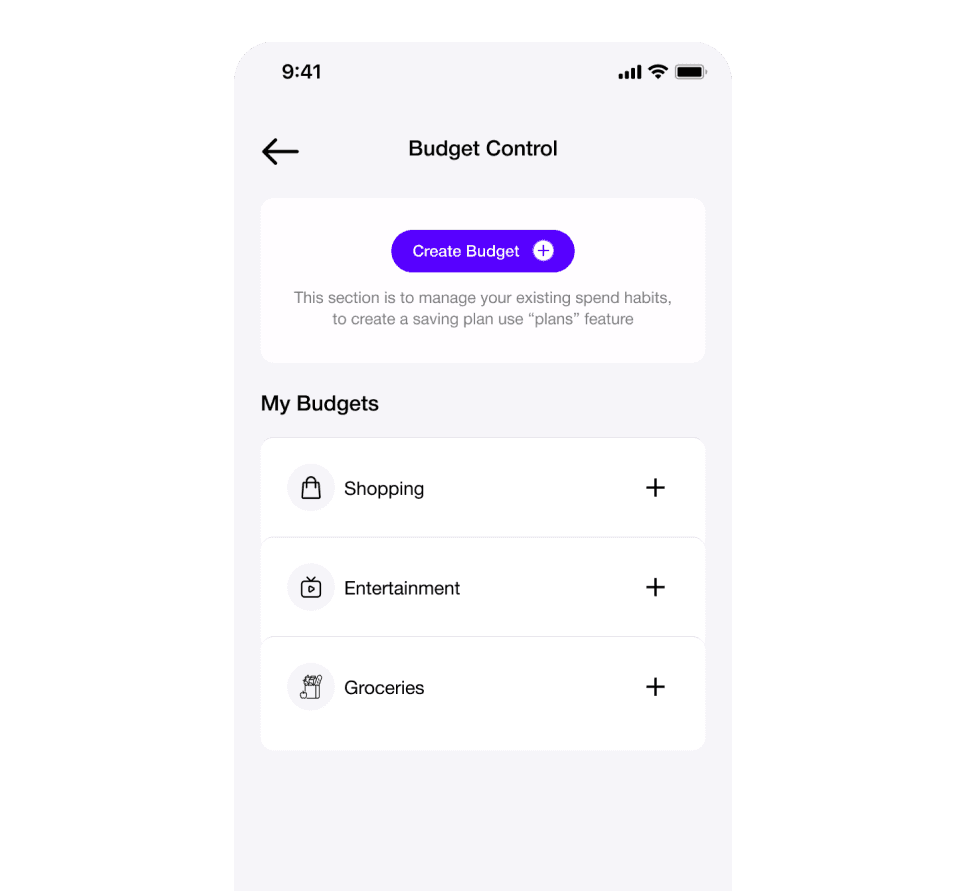 Budget Control tracking screen