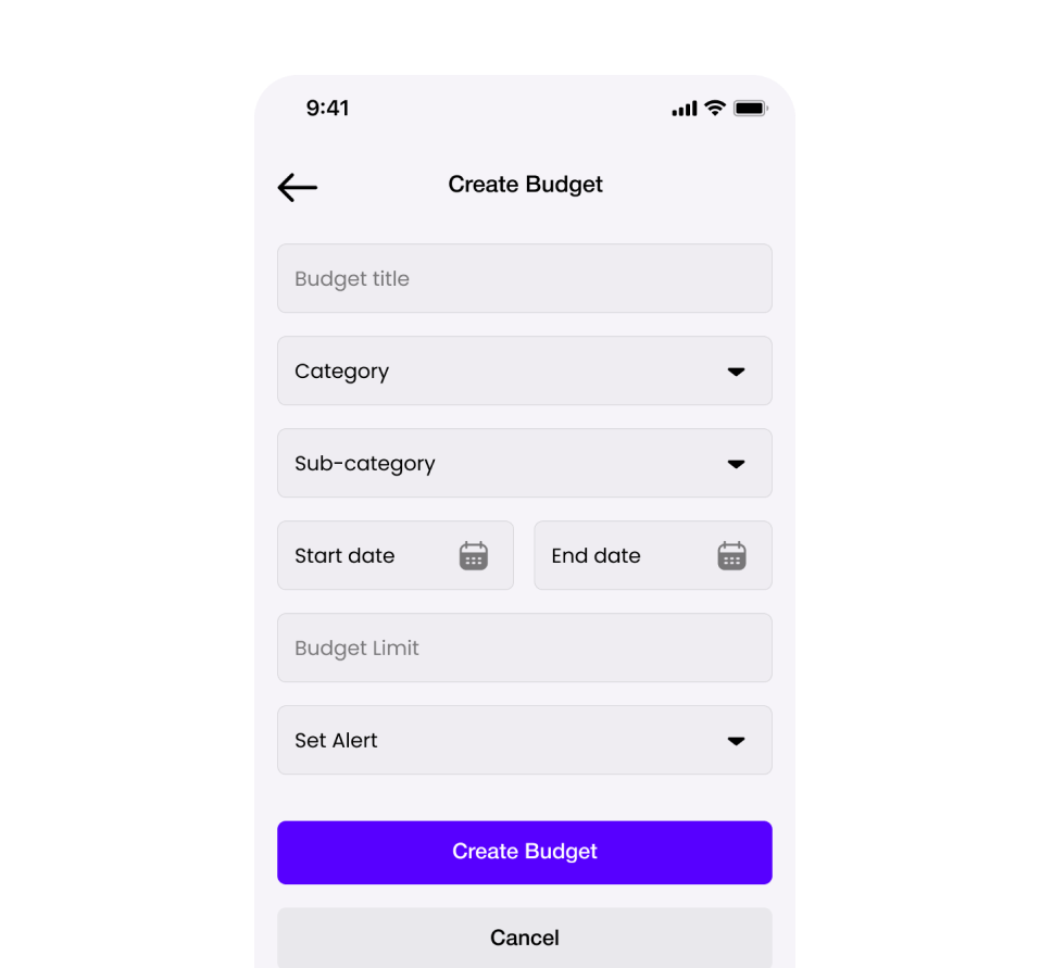 Create Budget screen