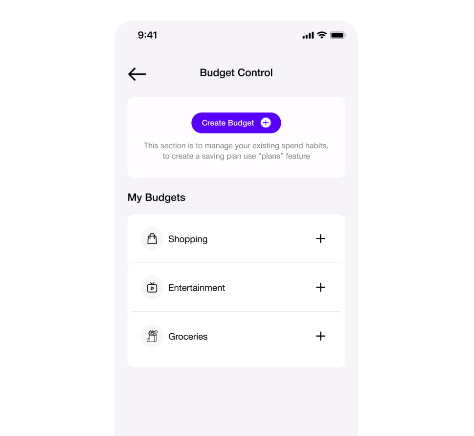 Budget Control tracking screen
